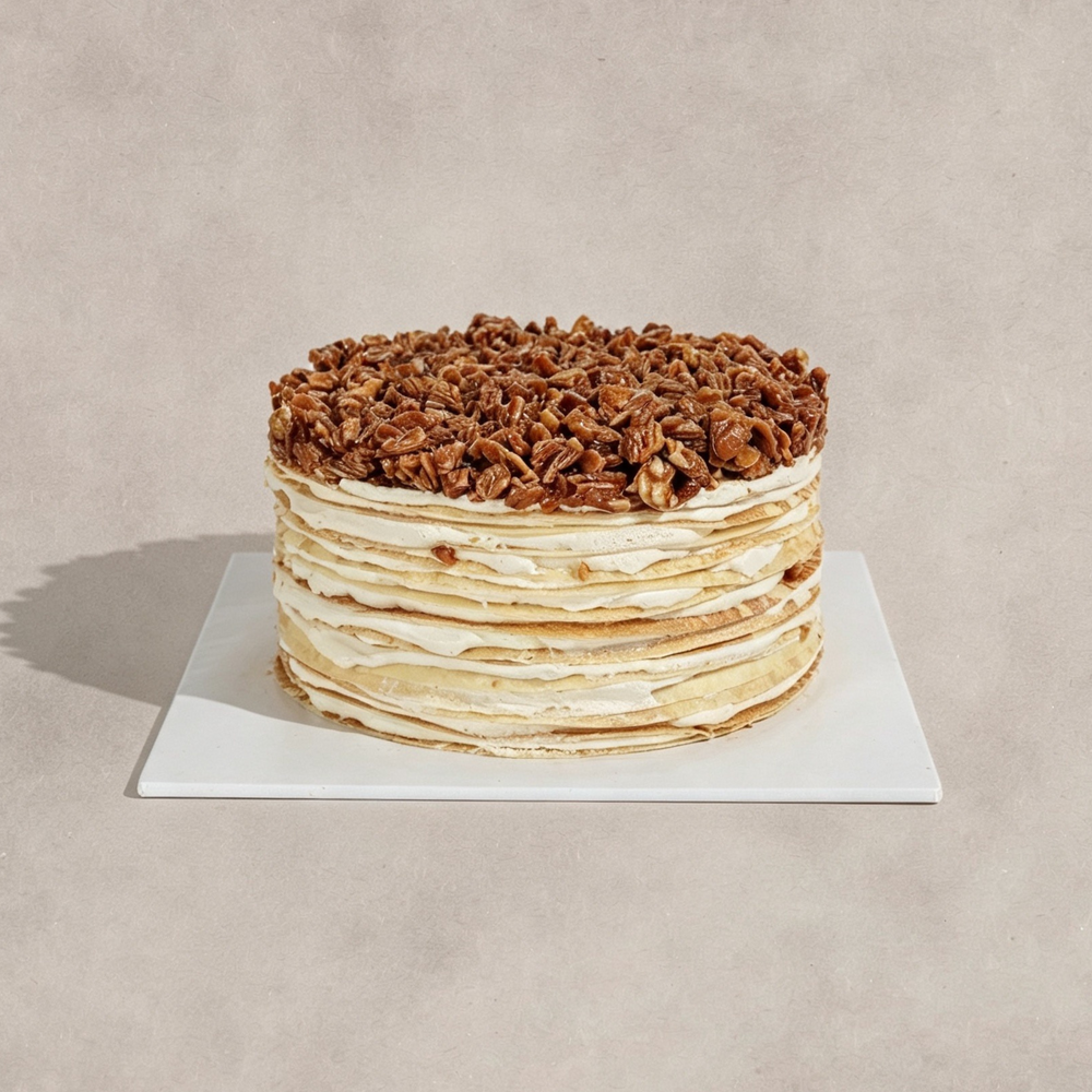 Almond Salted Caramel Mille Crepe Cake