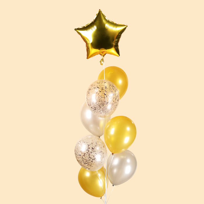 Metallic & Confetti Helium Balloons + Foil Star Balloon 8 pieces