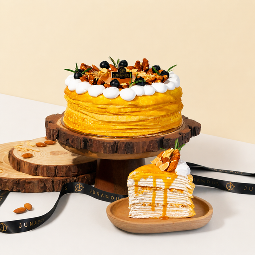 Salted ZERO Caramel Almond Vanilla Crepe Cake