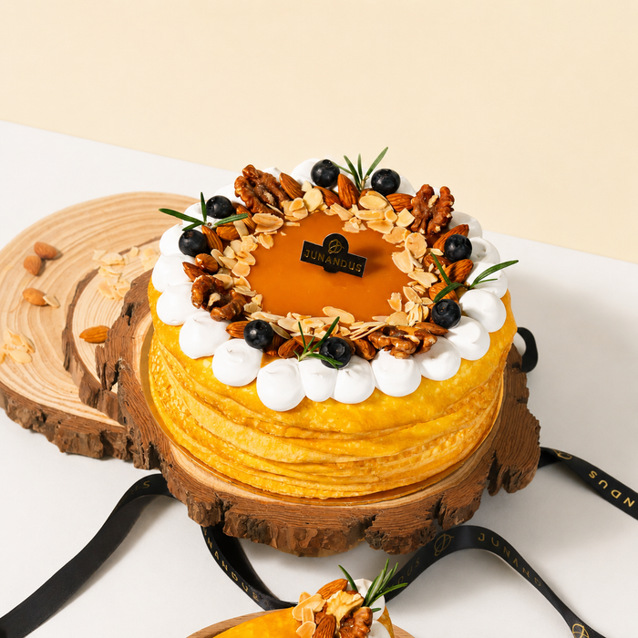 Salted ZERO Caramel Almond Vanilla Crepe Cake