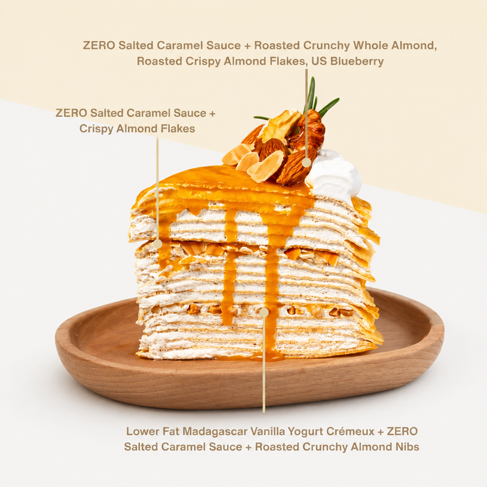 Salted ZERO Caramel Almond Vanilla Crepe Cake