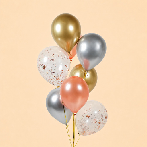 8 Pieces of Rose Gold, Metallic Gold, Metallic Silver and Confetti Helium Balloons
