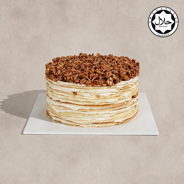 Almond Salted Caramel Mille Crepe Cake