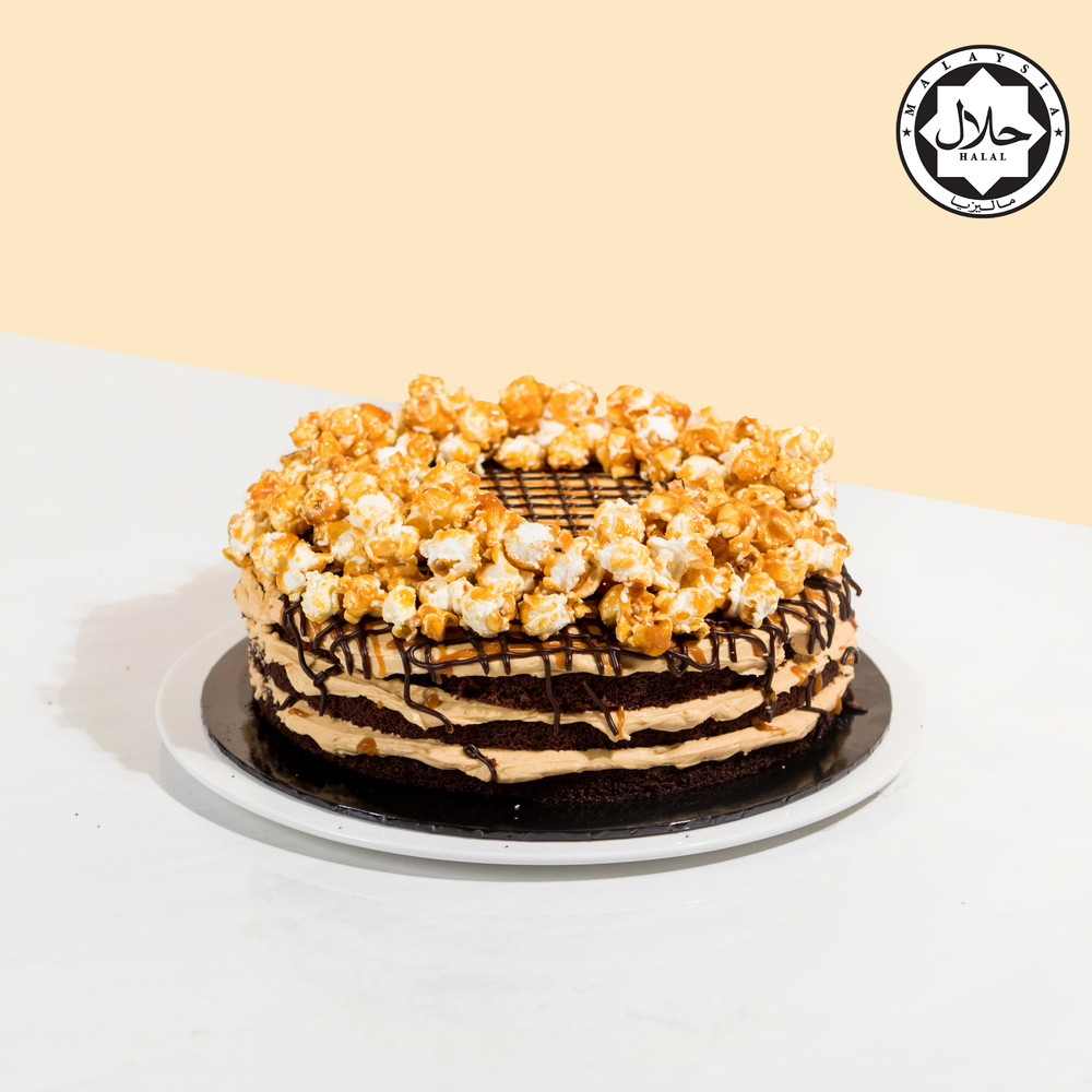 Salted Caramel Chocolate Drizzle Popcorn Cake 9 Inch