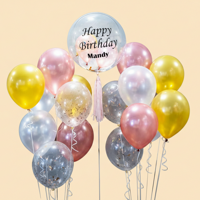 Belon helium logam &amp; confetti + balon jantung foil 8 keping