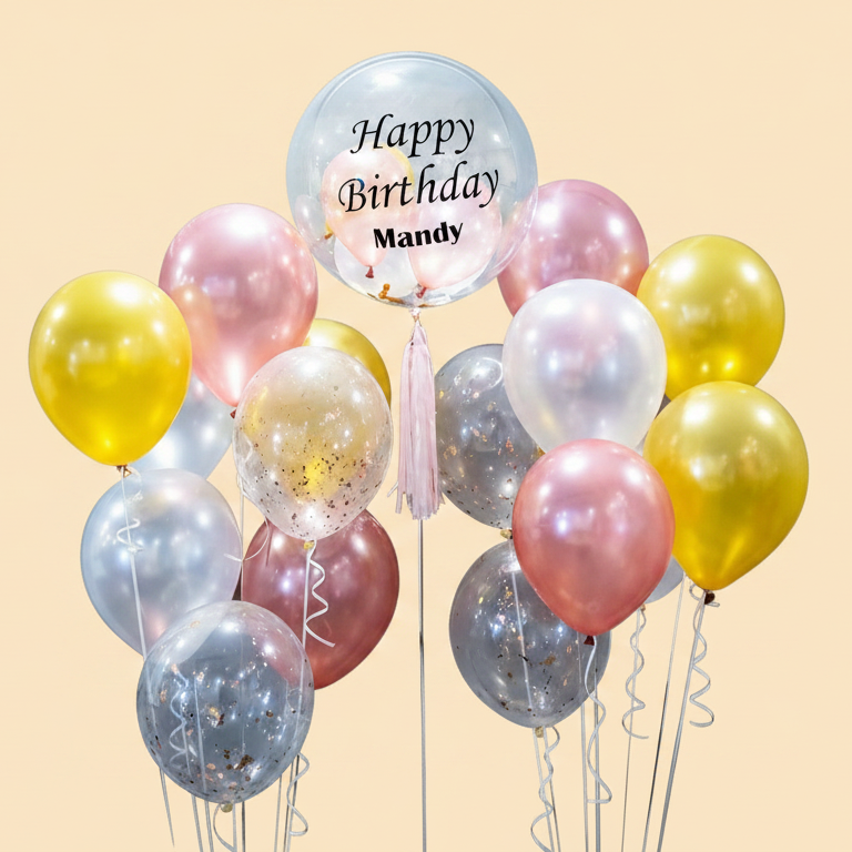 Belon helium logam &amp; confetti + balon jantung foil 8 keping