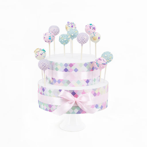 Hard-shelled cake pops with mermaid scales design 
