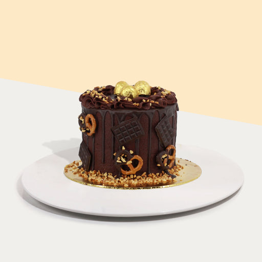 Chocolate butter cake with chocolate toppings