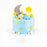 Baby blue cake with a sleeping baby figurine made from fondant