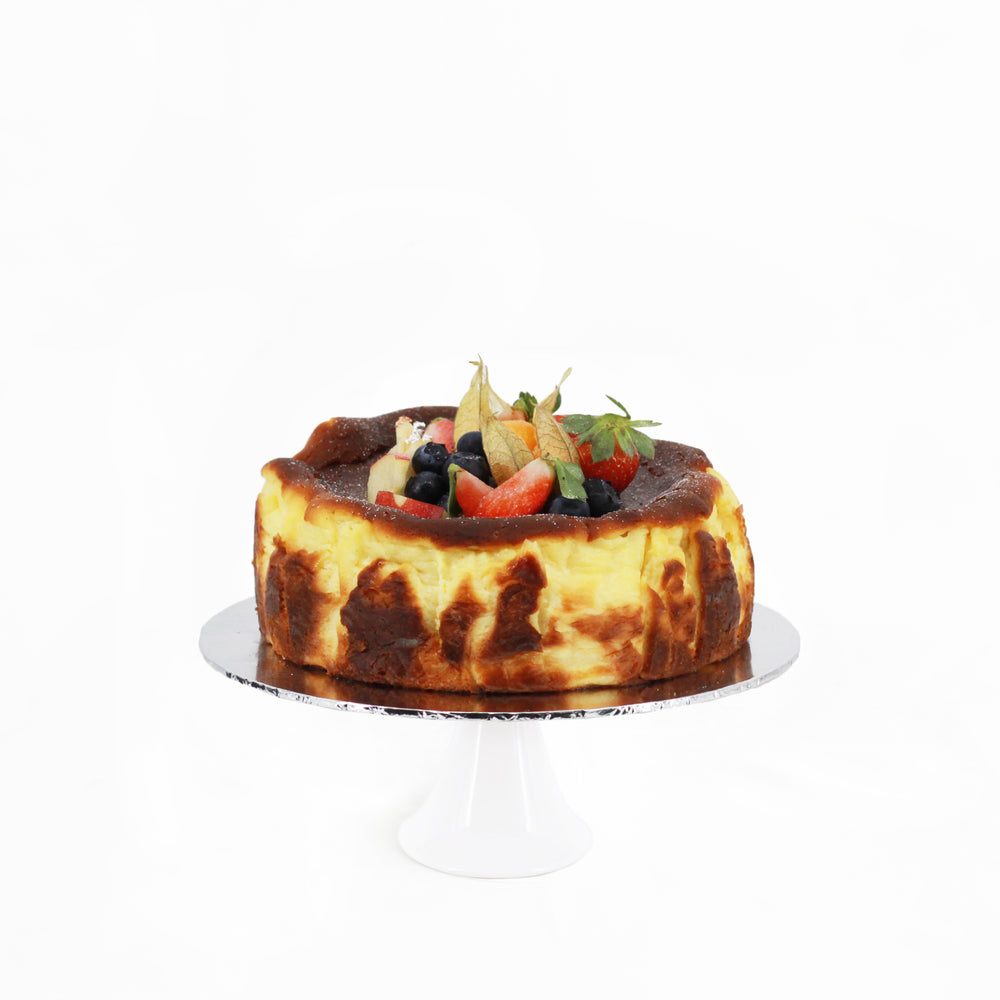 Gluten Free Lemon French Vanilla Burnt Cheesecake with fresh fruits