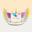 Unicorn cake with colorful buttercream spirals, and paper wings with multi-coloured paper