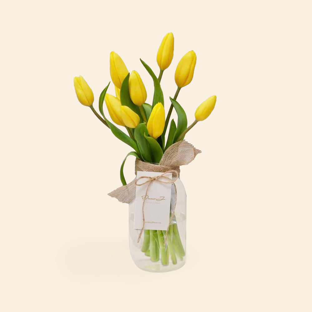 Yellow Tulip in Jar - Cake Together - Online Flower Delivery