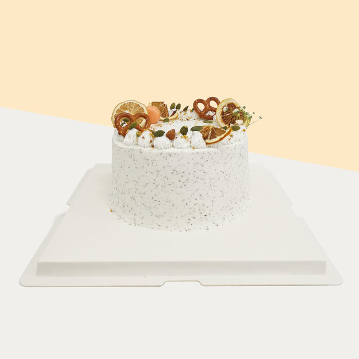 Cake with coffee soaked sponge, sandwiching layers of earl grey cream