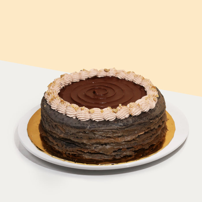 Chocolate hazelnut and banana mille crepe