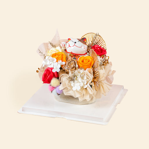 Soap flower box, with a fortune cat for good luck
