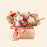 Flower basket with hydrangeas, roses, eucalyptus and a Fortune Bringing Cat 