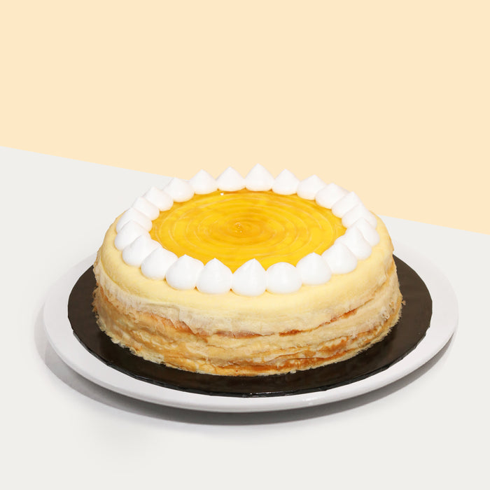 Mille crepe with lemon puree and cheese