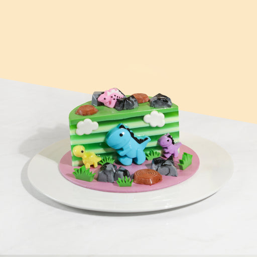 Jelly cake made with molded jelly dinosaurs