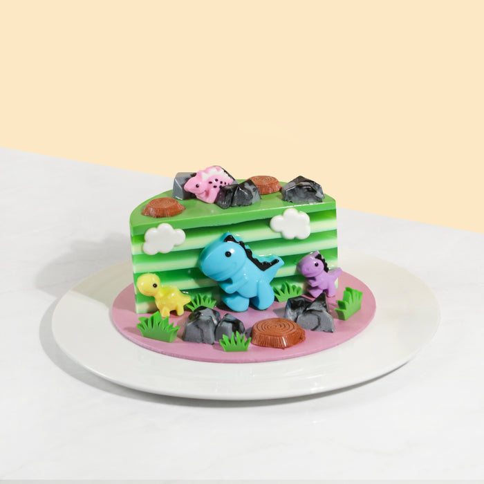 Jelly cake made with molded jelly dinosaurs