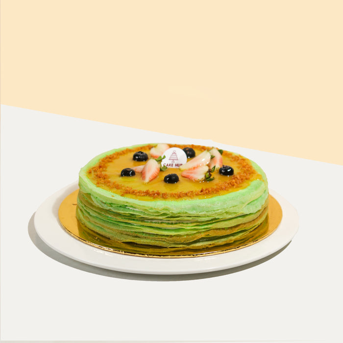 Pandan fragrant mille crepe cake with kaya cream frosting