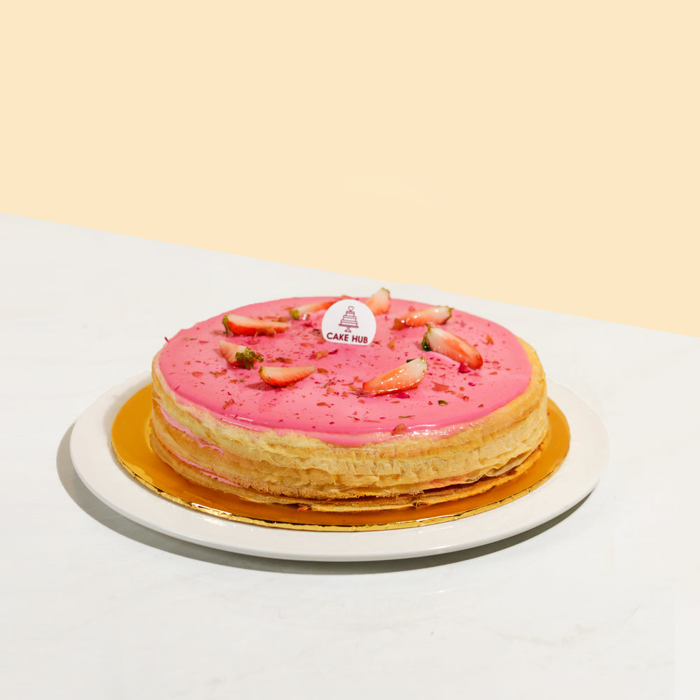 Sakura fresh cream and lychee mille crepe