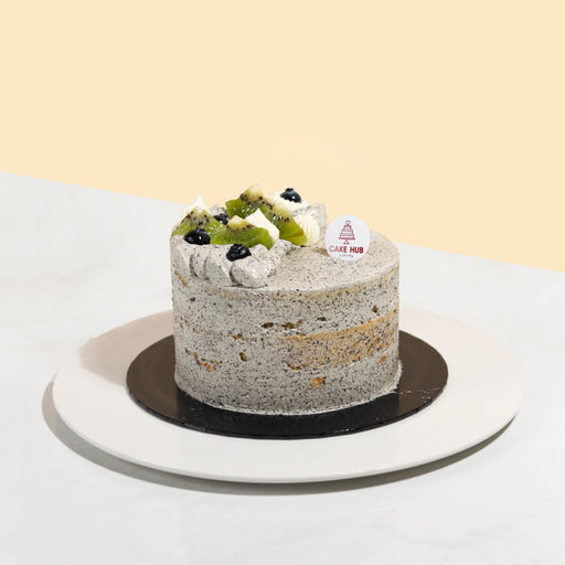 Black sesame cake with layers of black sesame paste