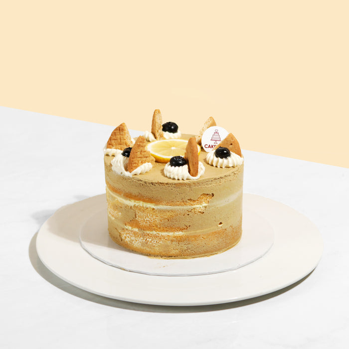 Vegan cake with earl grey infused cream and fresh lemon cream